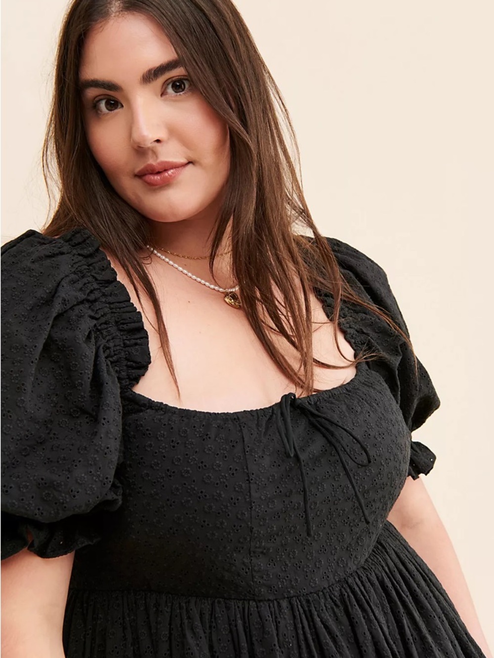 Selkie Beach Day Dress Black Puff-Sleeve Mini Dress - Women's - Picture 4 of 7